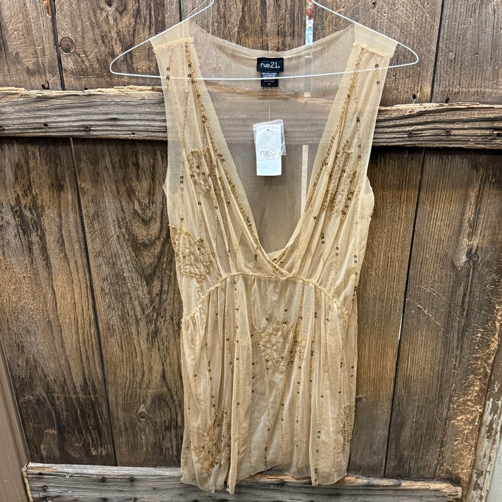 Rue21 Gold Sleeveless Sheer Dress